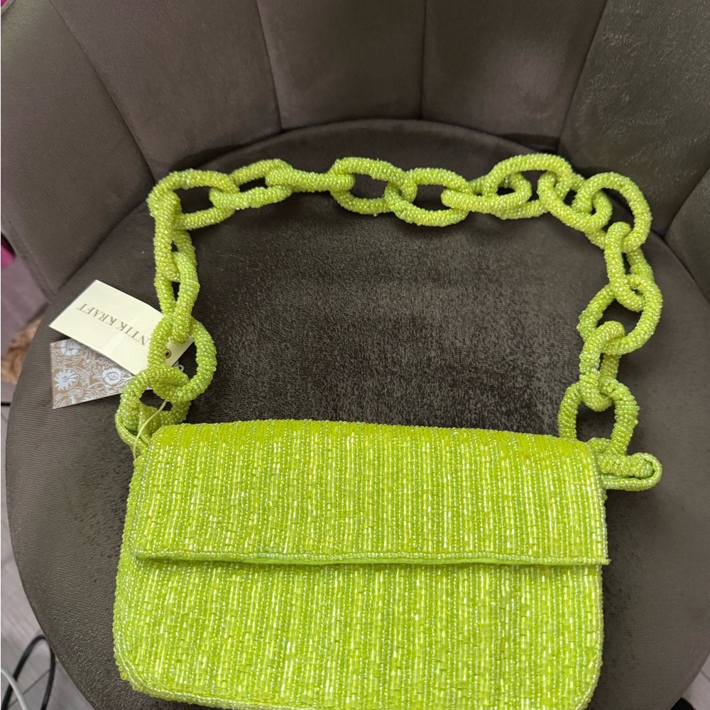 Viral lime green beaded shoulder bag